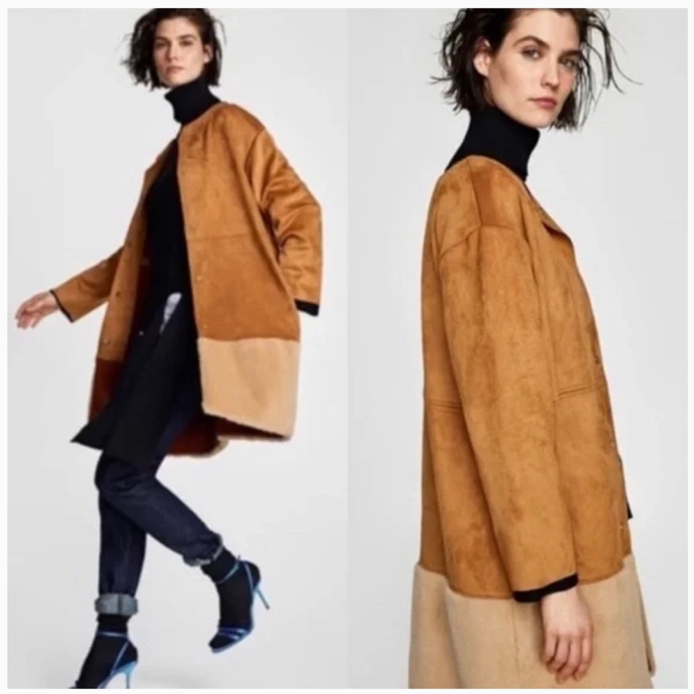 Zara faux suede fur long coat